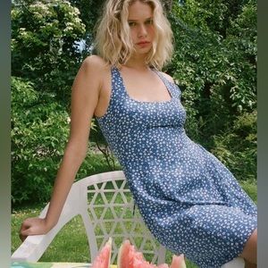 Urban Outfitters Arden Lace-Up Back Blue Floral Mini Dress Size L
